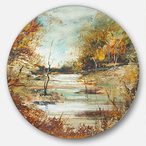 Designart Brown River in Forest Landscape Painting Round Wall Art - Disc of 23 inch 23'' H x 23'' W x 1'' D 1P Designart Brown River in Forest Landscape Painting Round Wall Art - Disc of 23 inch 23'' H x 23'' W x 1'' D 1P