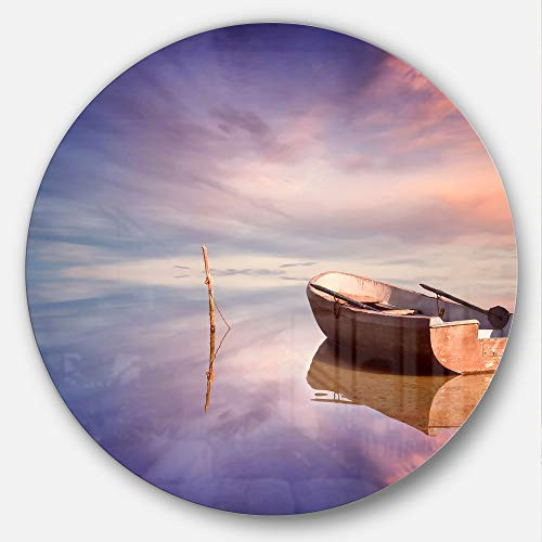 Designart Lonely Boat in Colorful Sea - Seascape Painting Round Wall Art - Disc of 23 23'' H x 23'' W x 1'' D 1P Blue Designart Lonely Boat in Colorful Sea - Seascape Painting Round Wall Art - Disc of 23 23'' H x 23'' W x 1'' D 1P Blue