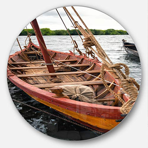 Designart Vintage Wooden Boat-Seashore Large Metal Wall Art - Disc of 23 23'' H x 23'' W x 1'' D 1P