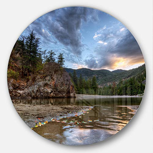Designart Peaceful Evening at Mountain Creek Metal Artwork - Disc of 23, 23'' H x 23'' W x 1'' D 1P, Green Designart Peaceful Evening at Mountain Creek Metal Artwork - Disc of 23, 23'' H x 23'' W x 1'' D 1P, Green