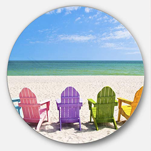 Designart Adirondack Beach Chairs-Seashore Photo Metal Wall Art - Disc of 11, 11'' H x 11'' W x 1'' D 1P, Blue