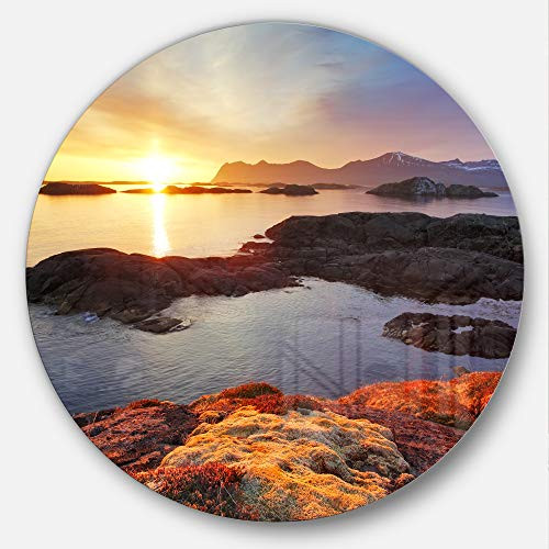Designart Ocean Coast Nice Sunset in Norway Seashore Round Wall Art - Disc of 11 11'' H x 11'' W x 1'' D 1P Yellow Designart Ocean Coast Nice Sunset in Norway Seashore Round Wall Art - Disc of 11 11'' H x 11'' W x 1'' D 1P Yellow