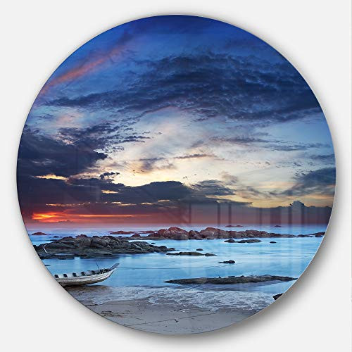 Designart Colorful Traditional Asian Boats Landscape Round Wall Art - Disc of 11, 11X11-Disc of 11 inch, Blue