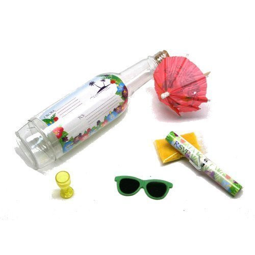 Message in a Bottle Luau Tropical Pool Party Invitations (2-Pack of 12)