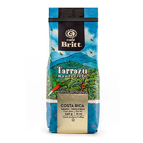 Café Britt® - Costa Rican Tarrazu Montecielo Coffee (12 oz.) - Whole Bean, Arabica Coffee, Kosher, Gluten Free, 100% Gourmet & Medium Dark Roast (1 Year Shelf-Life)