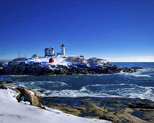 Winter at the Nubble Lighthouse 2, York, Maine 10x8 Color Photograph
