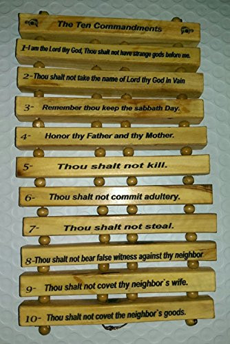 Olive Wood Ten Commandments, Hanging Wall Plaque English by Bethlehem Gifts TM