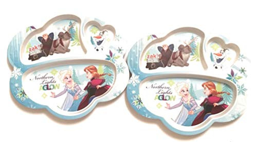 Zak! 2 Pack Disney Frozen Anna, Elsa, Olaf, Kristoff, Northern Lights Aglow BPA-Free Plastic 3 Section Divided Plates