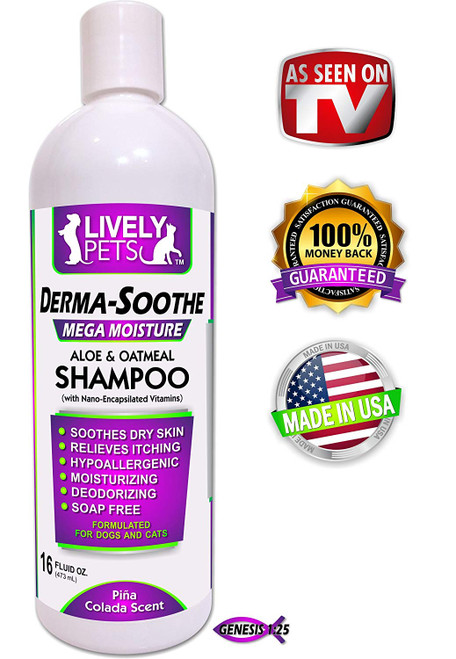Derma-Soothe Mega Moisturizing Aloe and Oatmeal Soap Free Hypo-Allergenic Dog Shampoo - As Seen on TV -for Dogs with Dry Itchy Skin, Pet Shampoo for Cat and Dog Dandruff