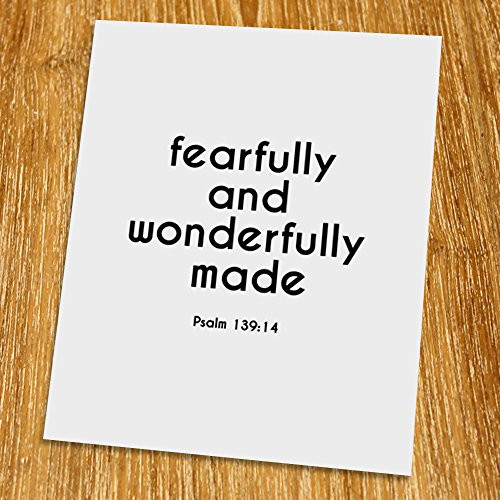 Psalm 139: 14, Fearfully and wonderfully made Print (Unframed), Scripture Art, Bible Verse Print, Christian Wall Art, Word of Wisdom, Black and White, 8x10", TC-010