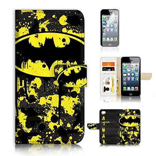 ( For iPhone 5 5S / iPhone SE ) Flip Wallet Case Cover and Screen Protector Bundle A6240 Batman