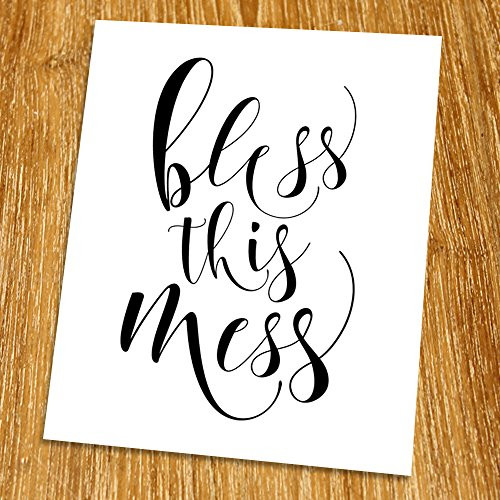 Bless this mess Print (Unframed), Bedroom Decor, Scandinavian Wall Art, Inspirational Quote, Minimalist, Black and White, 8x10", TA-132