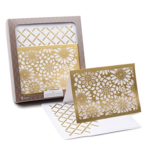 Hallmark Signature Blank Cards (Gold Flowers, 8 Cards with Envelopes)