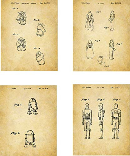Star Wars Characters Patent Wall Art Prints - set of Four (8x10) Unframed - wall art decor for Star Wars fans