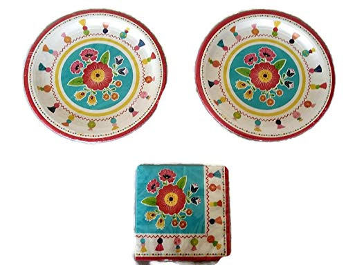 Festive Fiesta Fun Time Party Bundle 10 1/2" Plates (16) Napkins (16)