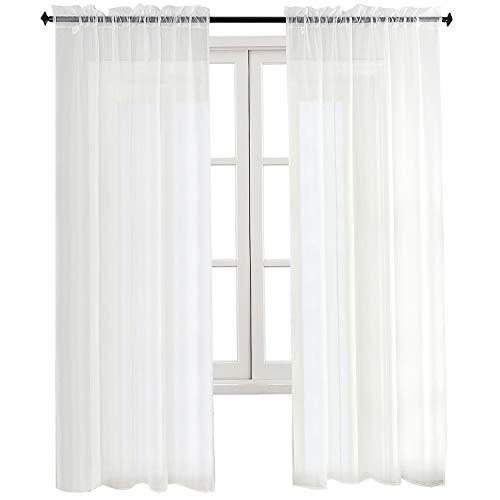 DWCN White Sheer Curtains Voile Drapes Rod Pocket Sheer Window Treatment Voile Curtain Panels for Living Room 52 x 84 Inch Long, 2 Panels