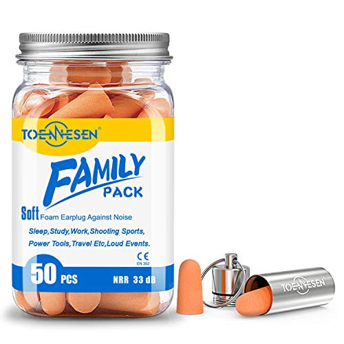 Ultra Soft Foam Earplugs, 33dB NRR Noise Reduction Ear Plugs, TOENNESEN Hearing Protection Earplugs for Sleeping, Snoring, Travel Flying, Concerts (Orange)