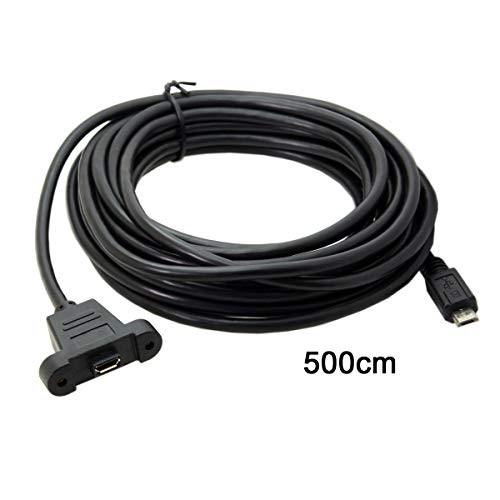 Cablecc Micro USB 5Pin Male to Female Extension Panel Mount Type Cable with Screws 50cm