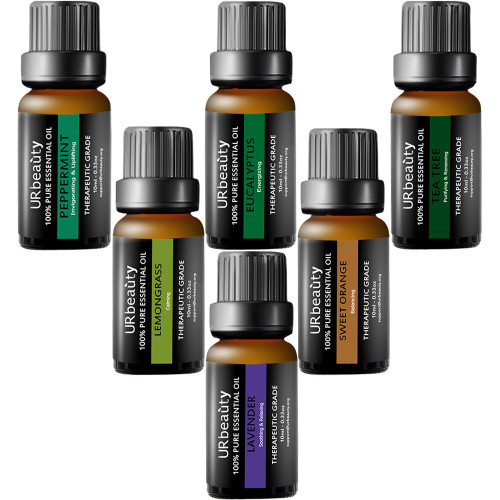 URbeauty Essential Oils, Upgrated 6 Aromatherapy Essential Oil Diffuser Essential Oils 100% Pure Lavender, Peppermint, Sweet Orange, Eucalyptus, Tea Tree, Lemongrass Essential Oil Gift Set 10ml/each