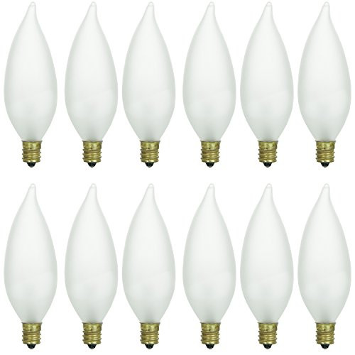 Sunlite 25CFF/32/12PK Candelabra (E12) Base Flame Tip 25W Incandescent Chandelier Frosted Bulb (12 Pack)