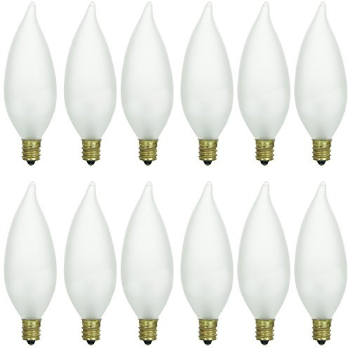 Sunlite 25CFF/32/12PK Candelabra (E12) Base Flame Tip 25W Incandescent Chandelier Frosted Bulb (12 Pack)