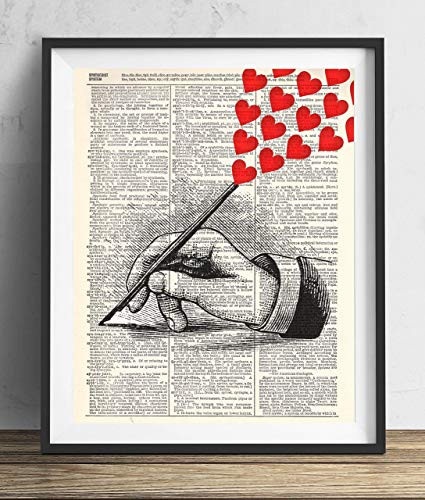 Hand With Hearts Vintage Upcycled Dictionary Art Print 8x10