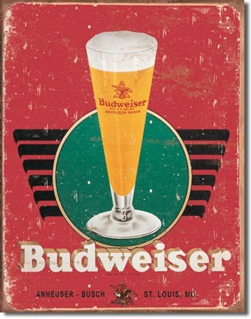 The Finest Website Inc. New Bud Budweiser Retro Glass & Logo 16" x 12.5" (D1483) Antique Weathered Look Beer Tin Sign The Finest Website Inc. New Bud Budweiser Retro Glass & Logo 16" x 12.5" (D1483) Antique Weathered Look Beer Tin Sign