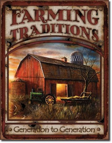 The Finest Website Inc. New Farming Traditions 16" x 12.5" (D1755) Nostalgic Weathered Appearance Barn Tin Sign