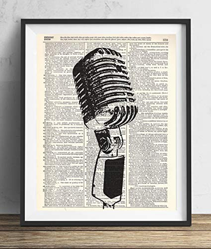 Vintage Microphone Illustration Upcycled Dictionary Art Print 8x10