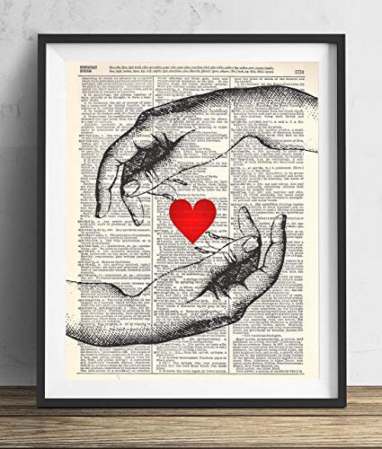 Hands With Heart Upcycled Vintage Dictionary Art Print 8x10