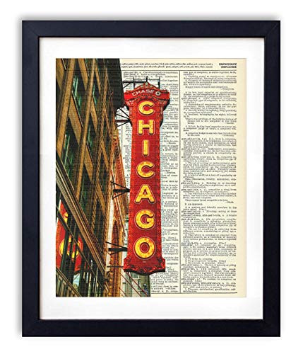 Chicago Theatre Sign Upcycled Vintage Dictionary Art Print 8x10