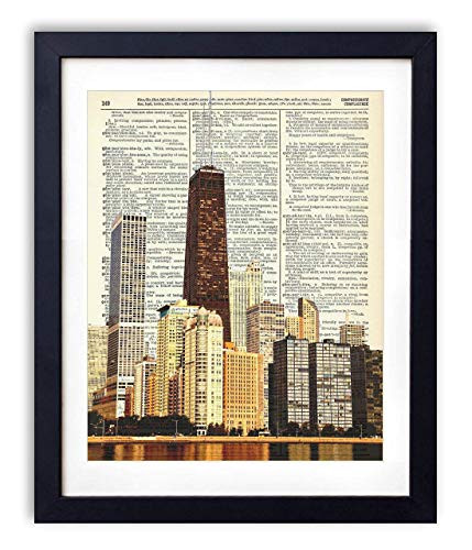 Chicago Skyline Color Upcycled Vintage Dictionary Art Print 8x10
