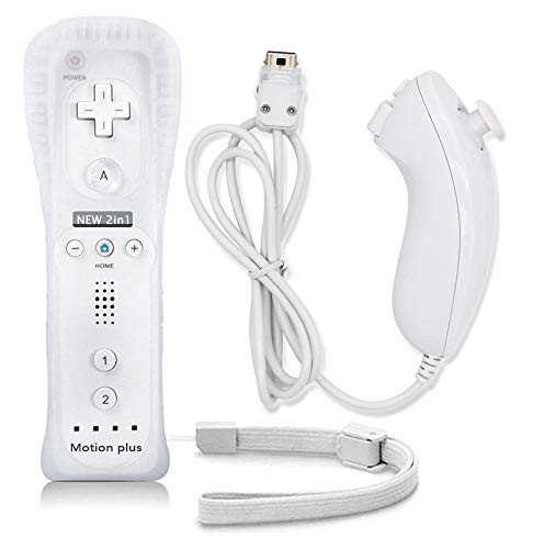 Wii Remote Game Control Gamepad, New 2 in 1 Built-in Motion Plus Remote and Nunchuk Controller with Silicon Case for Nintendo Wii and Wii U Gamepad Console(White)