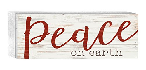 P. GRAHAM DUNN Peace On Earth Whitewash 12 x 4.5 Wood Christmas Tabletop Boxed Pallet Sign
