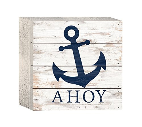 P. GRAHAM DUNN Ahoy Anchor Whitewash 6 x 6 Solid Wood Boxed Pallet Plaque Sign