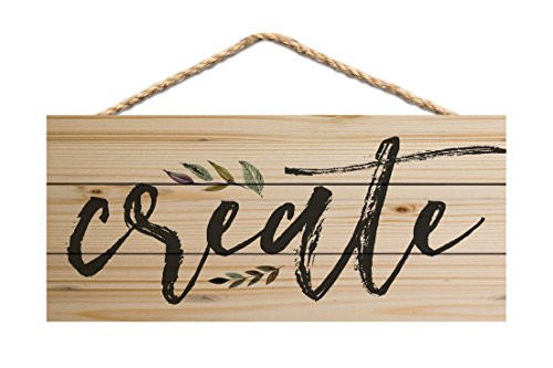P. GRAHAM DUNN Create Script Natural 10 x 4.5 Wood Wall Hanging Plaque Sign