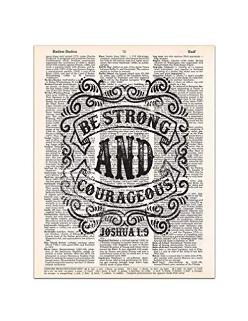 Joshua 1:9, Be Strong and Courageous, Christian Bible Verse Wall Art Dictionary Page, 8x11 inches, Unframed