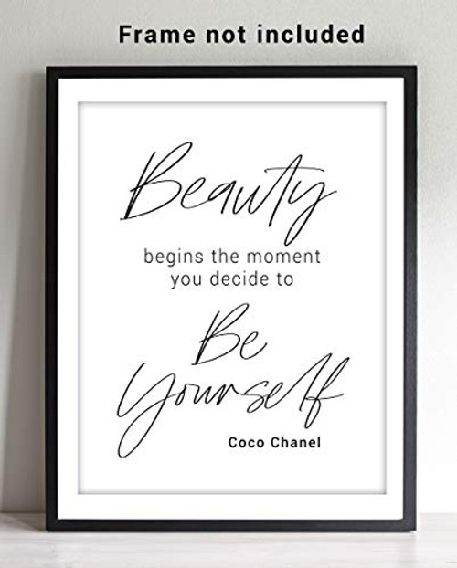 Coco Chanel Inspirational Beauty Begins Typography Word Wall Art - 11x14 UNFRAMED Print - Makes a Great Gift for Lovers of Minimalist, Fashion, Motivational Decor.