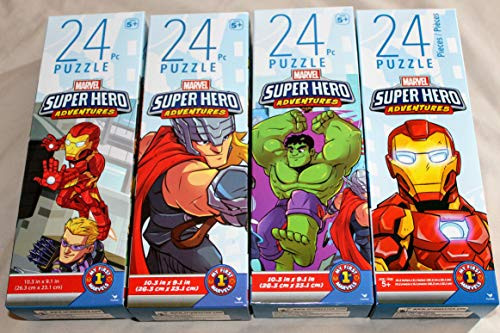 4 Factory Sealed Marvel Superhero Super Hero Adventures 24 Piece Jigsaw Puzzles Thor Iron Man Hulk Captain America Spider-Man Ages 5+ 9" x 10"