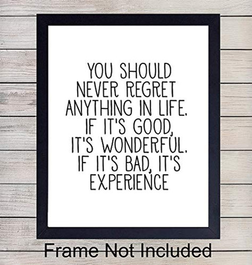 Motivational Wall Art Print Typography - 8x10 Unframed Photo - Makes a Great Gift - Chic Home Decor - Never Regret Inspirational Quote