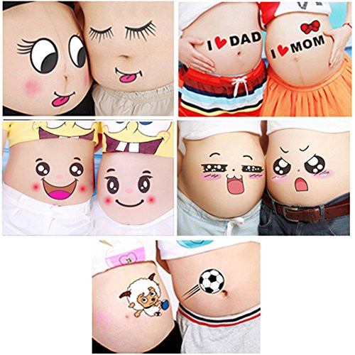 TAFLY 10 Sheets Facial Expressions Pregnancy Baby Bump Belly Stickers Maternity Week Stickers and Dad