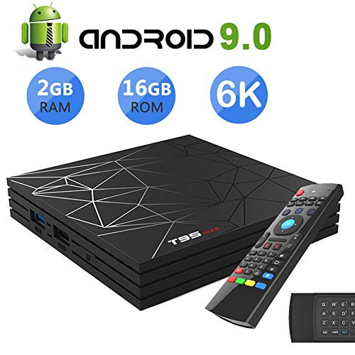 Android 9.0 TV Box, T95 Max Android TV Box with MX3 2.4G Air Mouse & Remote Control, 2GB RAM 16GB ROM H6 Quad-Core, Built-in WiFi 2.4Ghz Support 6K Ultra HD 3D H.265 Smart TV Box