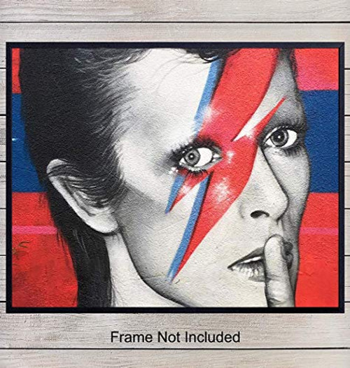 David Bowie Graffiti Street Mural Art Print, Wall Art Poster - Unique Home Decor for Bedroom, Den, Living Room - Gift for Ziggy Stardust, 80's Music Fans - 8x10 Photo Unframed