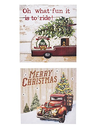 Ganz Santa's Ride Light Up Wall Plaques Set of 2 Assorted