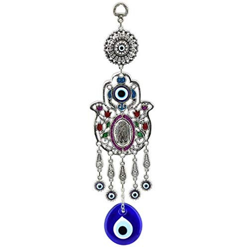 Bead Global Turkish Hand of Mother Fatima Blue Evil Eye Home Blessing Charm - Hamsa and Blue Evil Eye Hanging Ornament Wall Decor (Colourful 1)