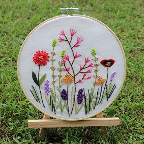 Stamped Embroidery Kit - for DIY Beginner Starter Stitch Kit for Art Craft Handy Sewing Including Color Pattern Embroidery Cloth,Embroidery Hoop,Color Threads,Tools Kit 
