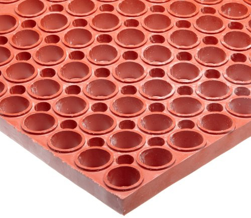 NoTrax T11 Heavy Duty Nitrile Rubber San-Eze II Safety/Anti-Fatigue Mat, for Wet or Greasy Areas, 39" Width x 19-1/2" Length x 7/8" Thickness, Red