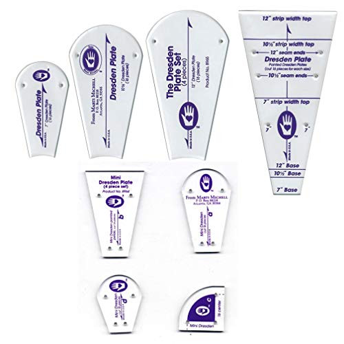 Marti Michell Dresden Quilting Template Sets - Dresden Plate Standard Template Set (8965) Bundled with Dresden Plate Miniature Template Set (8964)