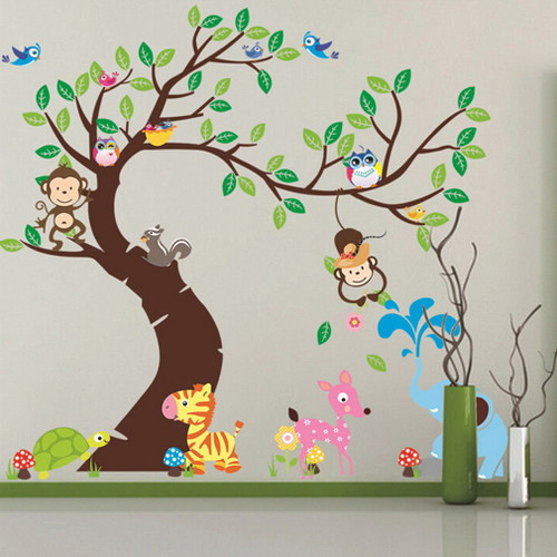 Yosoo Jungle Animals Tree Monkey Owl Removable Wall Decal Stickers Nursery Room Decor (Type 10)