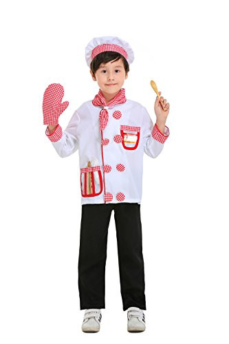 yolsun Chef Role Play Costume Set for Kids, Boys' and Girls' Restaurants Cooking Dress up and Play Set (8 pcs) (4-5y, White)